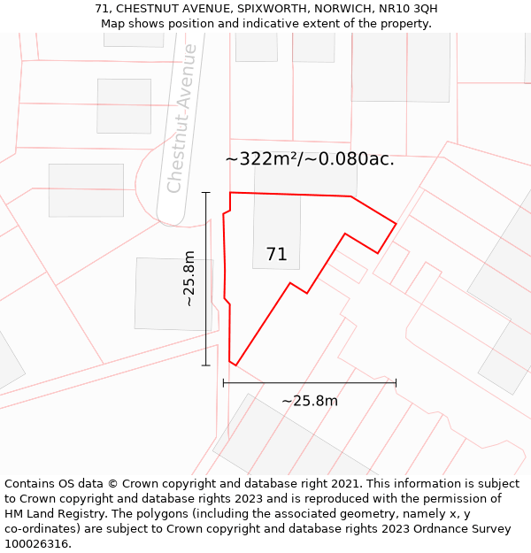 71, CHESTNUT AVENUE, SPIXWORTH, NORWICH, NR10 3QH: Plot and title map