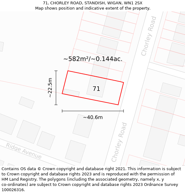 71, CHORLEY ROAD, STANDISH, WIGAN, WN1 2SX: Plot and title map