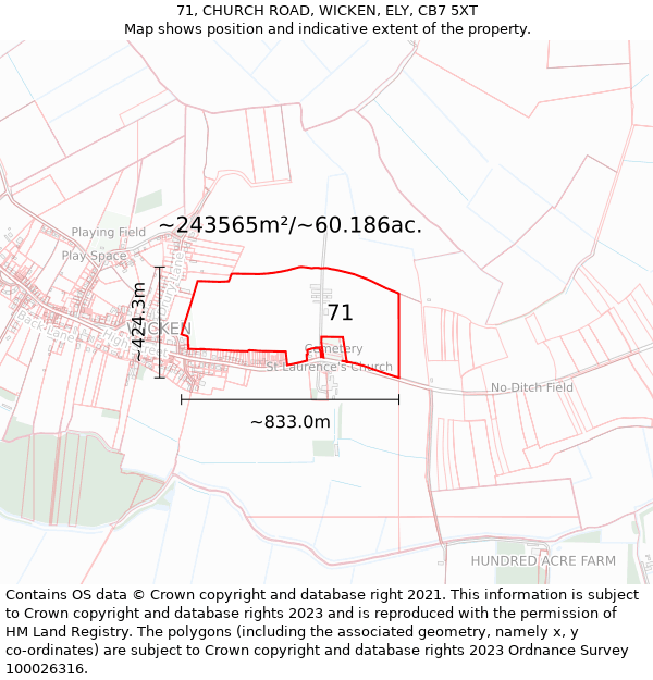 71, CHURCH ROAD, WICKEN, ELY, CB7 5XT: Plot and title map