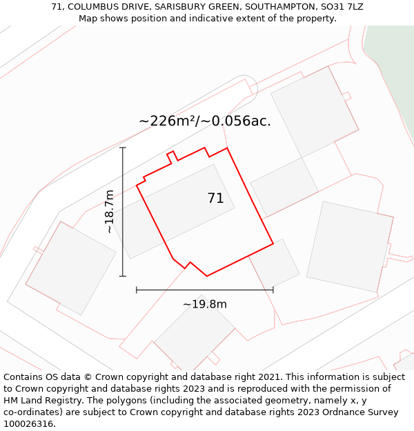 71, COLUMBUS DRIVE, SARISBURY GREEN, SOUTHAMPTON, SO31 7LZ: Plot and title map