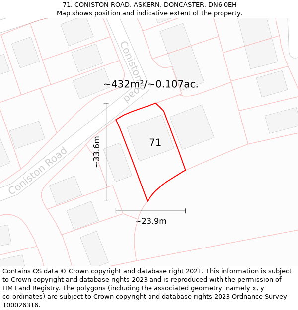 71, CONISTON ROAD, ASKERN, DONCASTER, DN6 0EH: Plot and title map