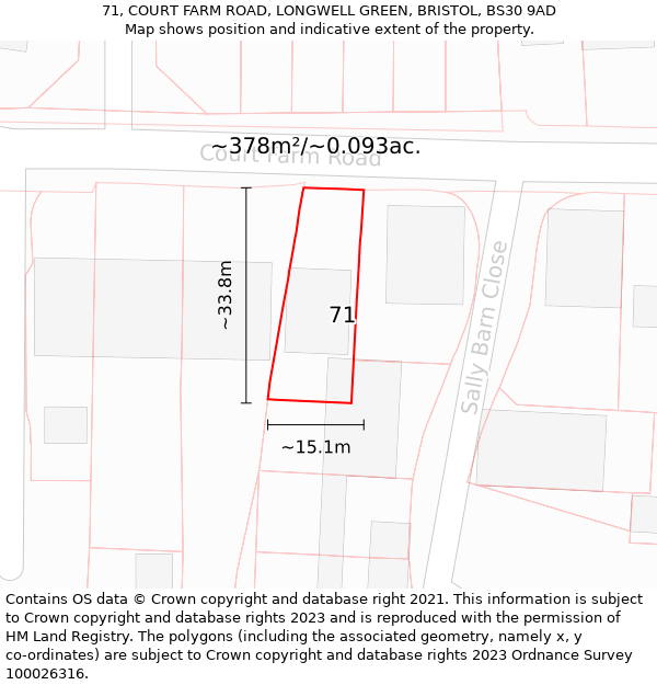71, COURT FARM ROAD, LONGWELL GREEN, BRISTOL, BS30 9AD: Plot and title map