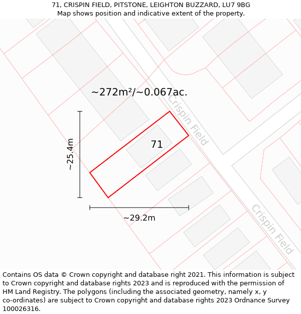 71, CRISPIN FIELD, PITSTONE, LEIGHTON BUZZARD, LU7 9BG: Plot and title map