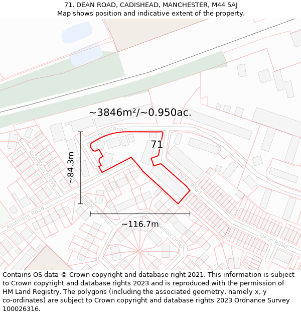 71, DEAN ROAD, CADISHEAD, MANCHESTER, M44 5AJ: Plot and title map