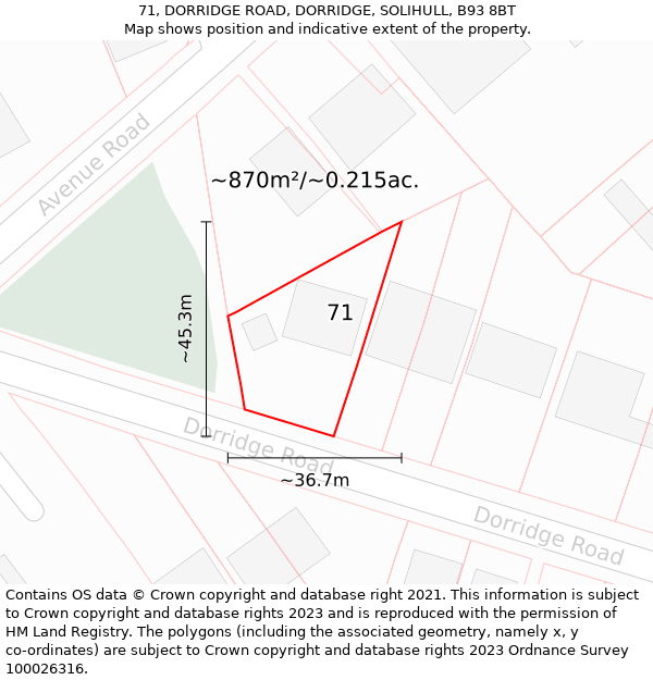 71, DORRIDGE ROAD, DORRIDGE, SOLIHULL, B93 8BT: Plot and title map