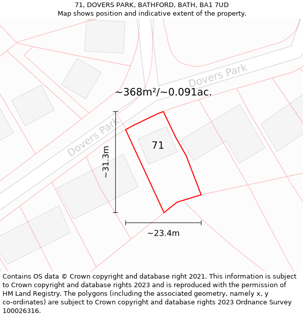 71, DOVERS PARK, BATHFORD, BATH, BA1 7UD: Plot and title map