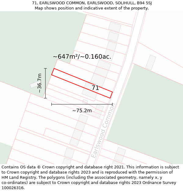 71, EARLSWOOD COMMON, EARLSWOOD, SOLIHULL, B94 5SJ: Plot and title map