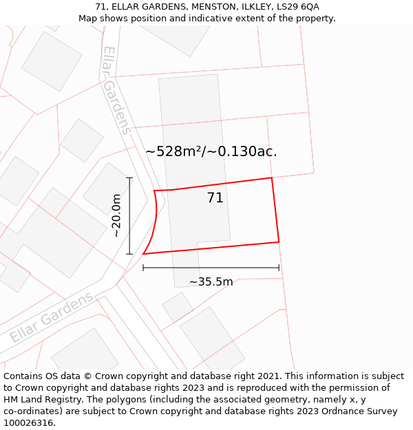 71, ELLAR GARDENS, MENSTON, ILKLEY, LS29 6QA: Plot and title map