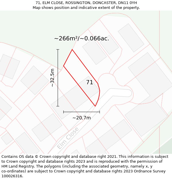 71, ELM CLOSE, ROSSINGTON, DONCASTER, DN11 0YH: Plot and title map