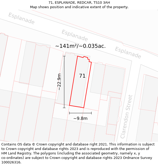 71, ESPLANADE, REDCAR, TS10 3AH: Plot and title map