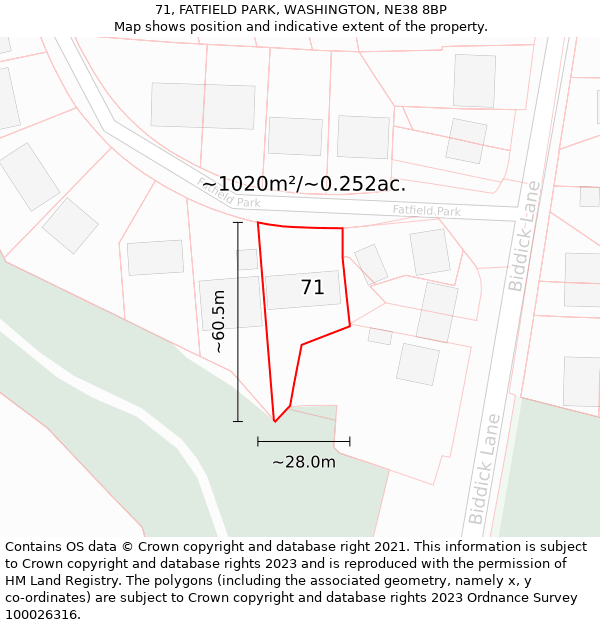 71, FATFIELD PARK, WASHINGTON, NE38 8BP: Plot and title map