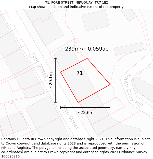 71, FORE STREET, NEWQUAY, TR7 1EZ: Plot and title map