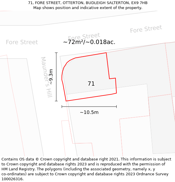 71, FORE STREET, OTTERTON, BUDLEIGH SALTERTON, EX9 7HB: Plot and title map