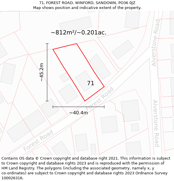 71, FOREST ROAD, WINFORD, SANDOWN, PO36 0JZ: Plot and title map