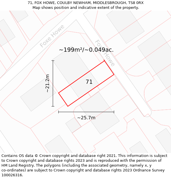 71, FOX HOWE, COULBY NEWHAM, MIDDLESBROUGH, TS8 0RX: Plot and title map