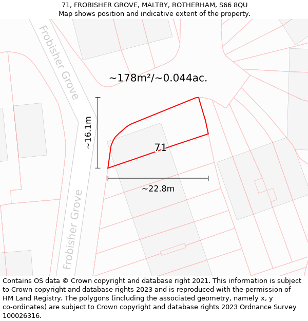 71, FROBISHER GROVE, MALTBY, ROTHERHAM, S66 8QU: Plot and title map