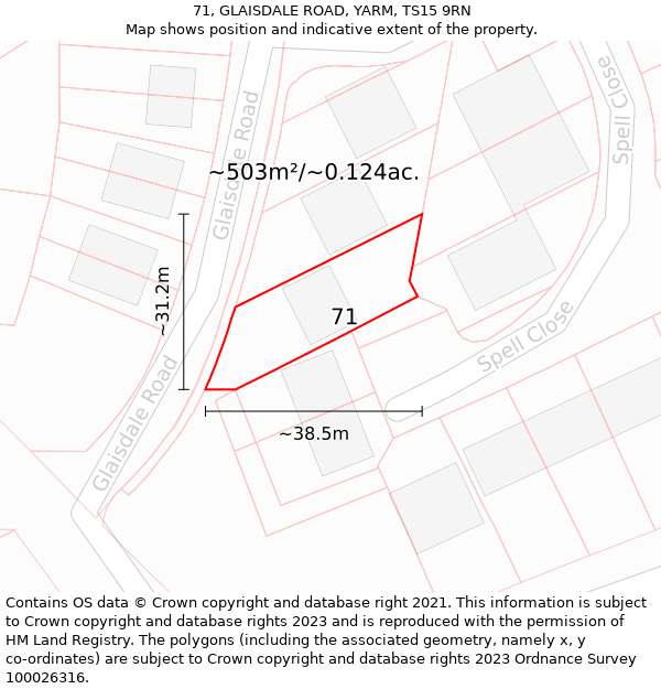 71, GLAISDALE ROAD, YARM, TS15 9RN: Plot and title map