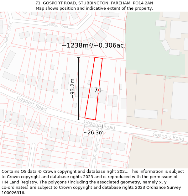 71, GOSPORT ROAD, STUBBINGTON, FAREHAM, PO14 2AN: Plot and title map