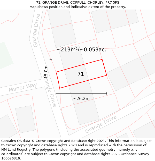 71, GRANGE DRIVE, COPPULL, CHORLEY, PR7 5FG: Plot and title map