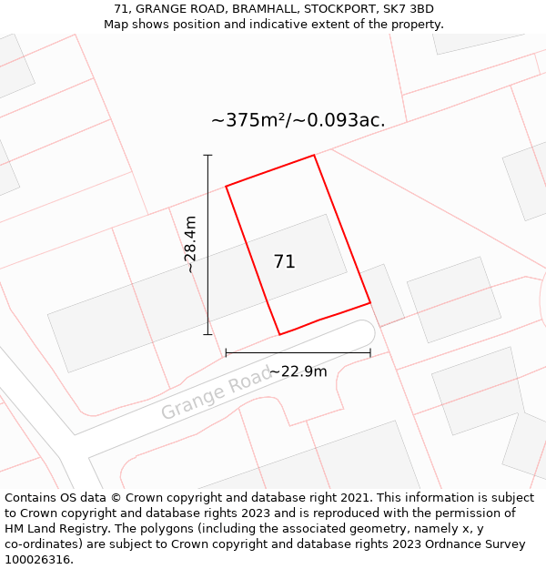 71, GRANGE ROAD, BRAMHALL, STOCKPORT, SK7 3BD: Plot and title map