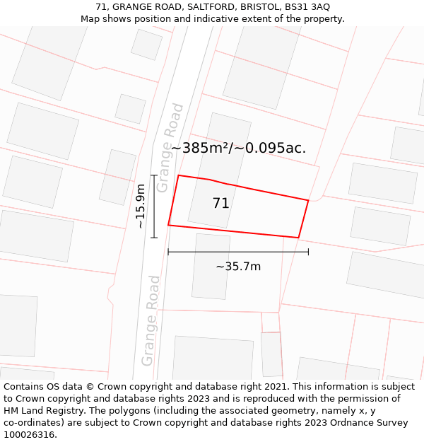 71, GRANGE ROAD, SALTFORD, BRISTOL, BS31 3AQ: Plot and title map