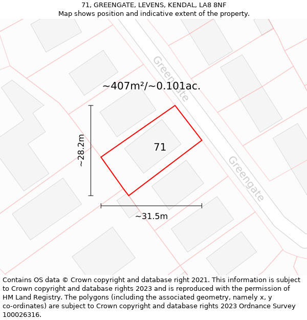 71, GREENGATE, LEVENS, KENDAL, LA8 8NF: Plot and title map