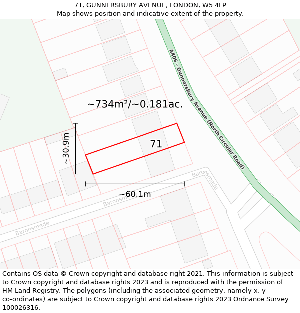 71, GUNNERSBURY AVENUE, LONDON, W5 4LP: Plot and title map