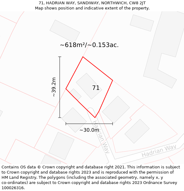 71, HADRIAN WAY, SANDIWAY, NORTHWICH, CW8 2JT: Plot and title map