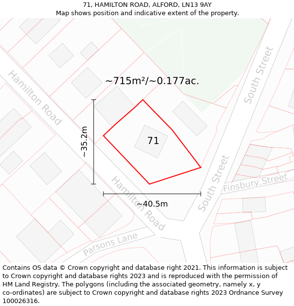 71, HAMILTON ROAD, ALFORD, LN13 9AY: Plot and title map