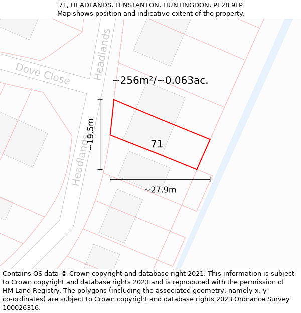 71, HEADLANDS, FENSTANTON, HUNTINGDON, PE28 9LP: Plot and title map