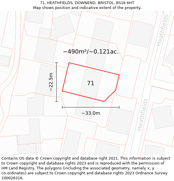 71, HEATHFIELDS, DOWNEND, BRISTOL, BS16 6HT: Plot and title map