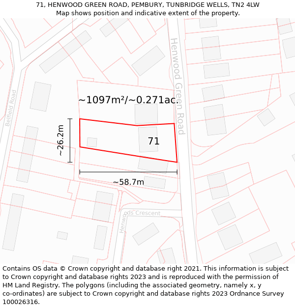 71, HENWOOD GREEN ROAD, PEMBURY, TUNBRIDGE WELLS, TN2 4LW: Plot and title map