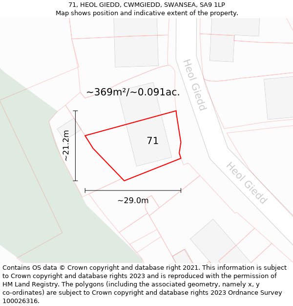 71, HEOL GIEDD, CWMGIEDD, SWANSEA, SA9 1LP: Plot and title map