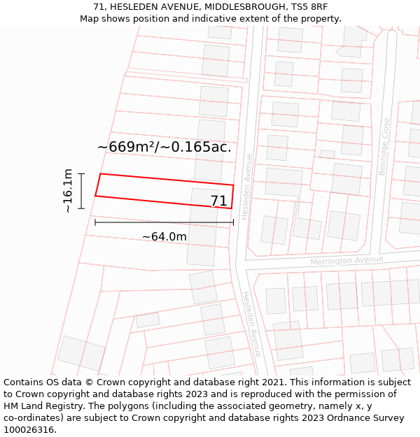 71, HESLEDEN AVENUE, MIDDLESBROUGH, TS5 8RF: Plot and title map