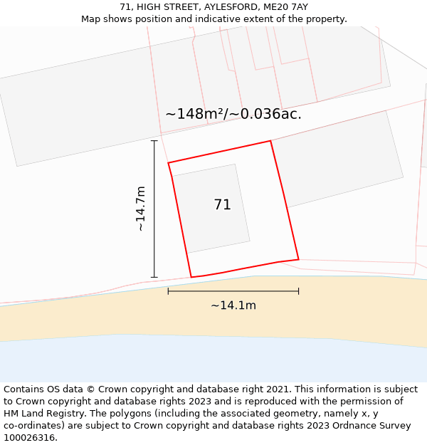 71, HIGH STREET, AYLESFORD, ME20 7AY: Plot and title map