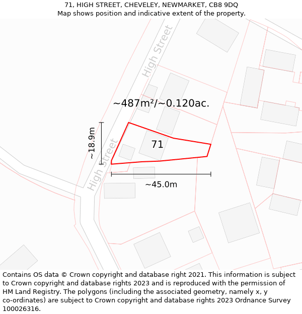 71, HIGH STREET, CHEVELEY, NEWMARKET, CB8 9DQ: Plot and title map