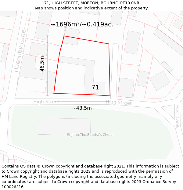 71, HIGH STREET, MORTON, BOURNE, PE10 0NR: Plot and title map