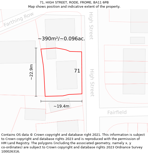 71, HIGH STREET, RODE, FROME, BA11 6PB: Plot and title map