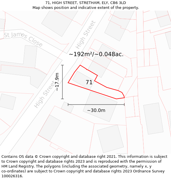 71, HIGH STREET, STRETHAM, ELY, CB6 3LD: Plot and title map