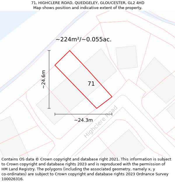 71, HIGHCLERE ROAD, QUEDGELEY, GLOUCESTER, GL2 4HD: Plot and title map