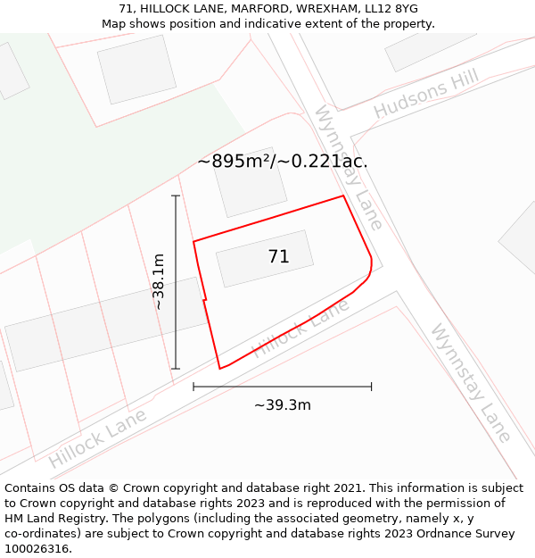 71, HILLOCK LANE, MARFORD, WREXHAM, LL12 8YG: Plot and title map