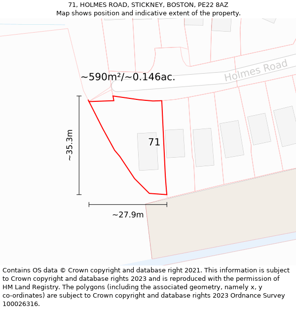 71, HOLMES ROAD, STICKNEY, BOSTON, PE22 8AZ: Plot and title map