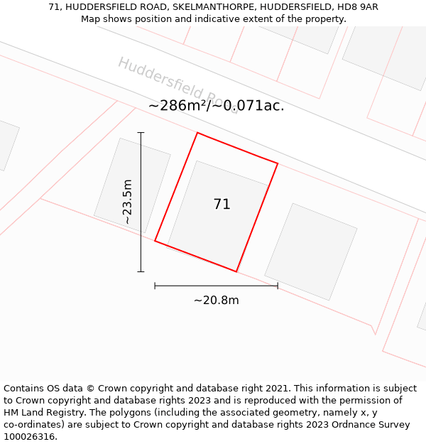 71, HUDDERSFIELD ROAD, SKELMANTHORPE, HUDDERSFIELD, HD8 9AR: Plot and title map