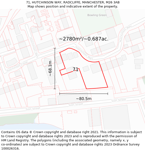 71, HUTCHINSON WAY, RADCLIFFE, MANCHESTER, M26 3AB: Plot and title map