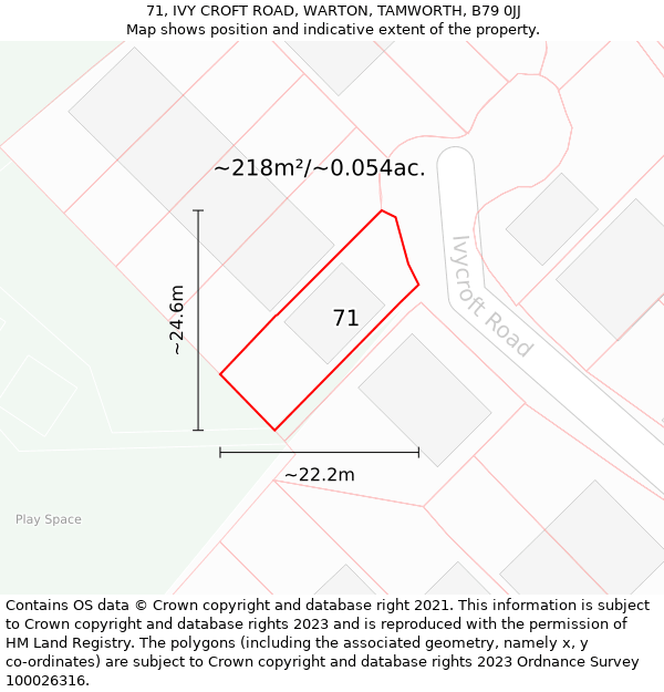 71, IVY CROFT ROAD, WARTON, TAMWORTH, B79 0JJ: Plot and title map