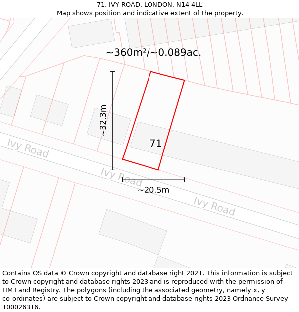 71, IVY ROAD, LONDON, N14 4LL: Plot and title map