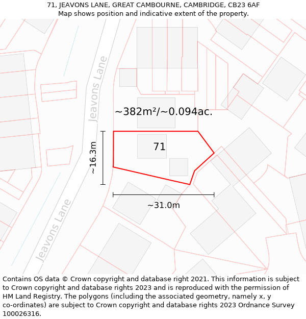 71, JEAVONS LANE, GREAT CAMBOURNE, CAMBRIDGE, CB23 6AF: Plot and title map