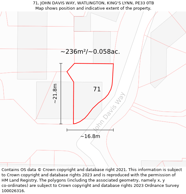 71, JOHN DAVIS WAY, WATLINGTON, KING'S LYNN, PE33 0TB: Plot and title map