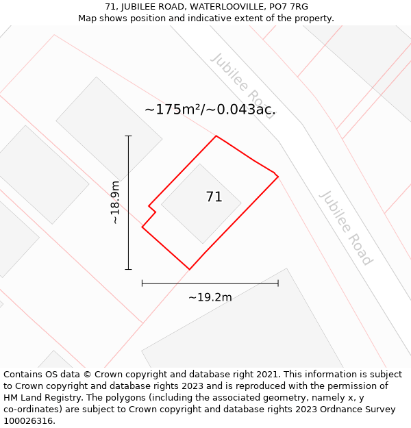 71, JUBILEE ROAD, WATERLOOVILLE, PO7 7RG: Plot and title map