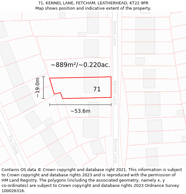 71, KENNEL LANE, FETCHAM, LEATHERHEAD, KT22 9PR: Plot and title map